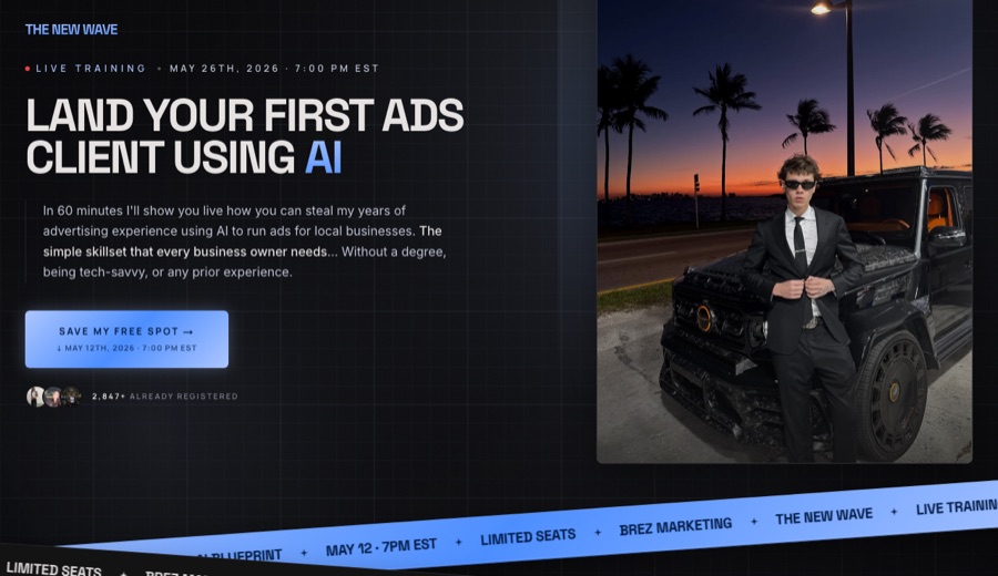Landing de webinar de Brez (ai-advertiser.com)