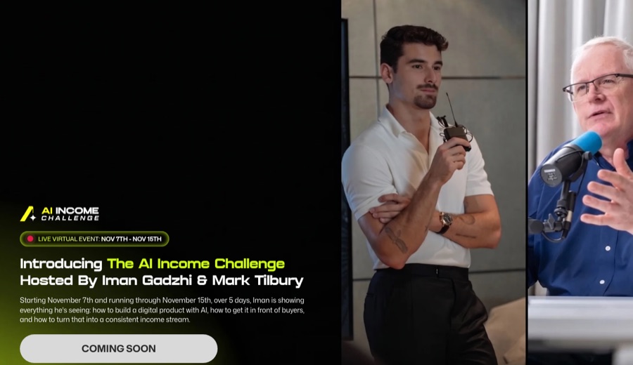 Landing de webinar de Iman Gadzhi (event.monetise.com)